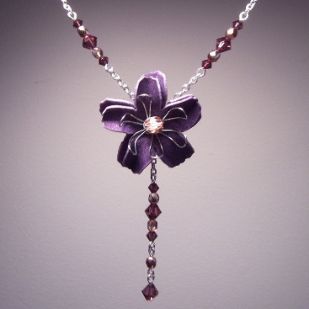 Handmade Purple and Gold Y-Shaped Flower Necklace